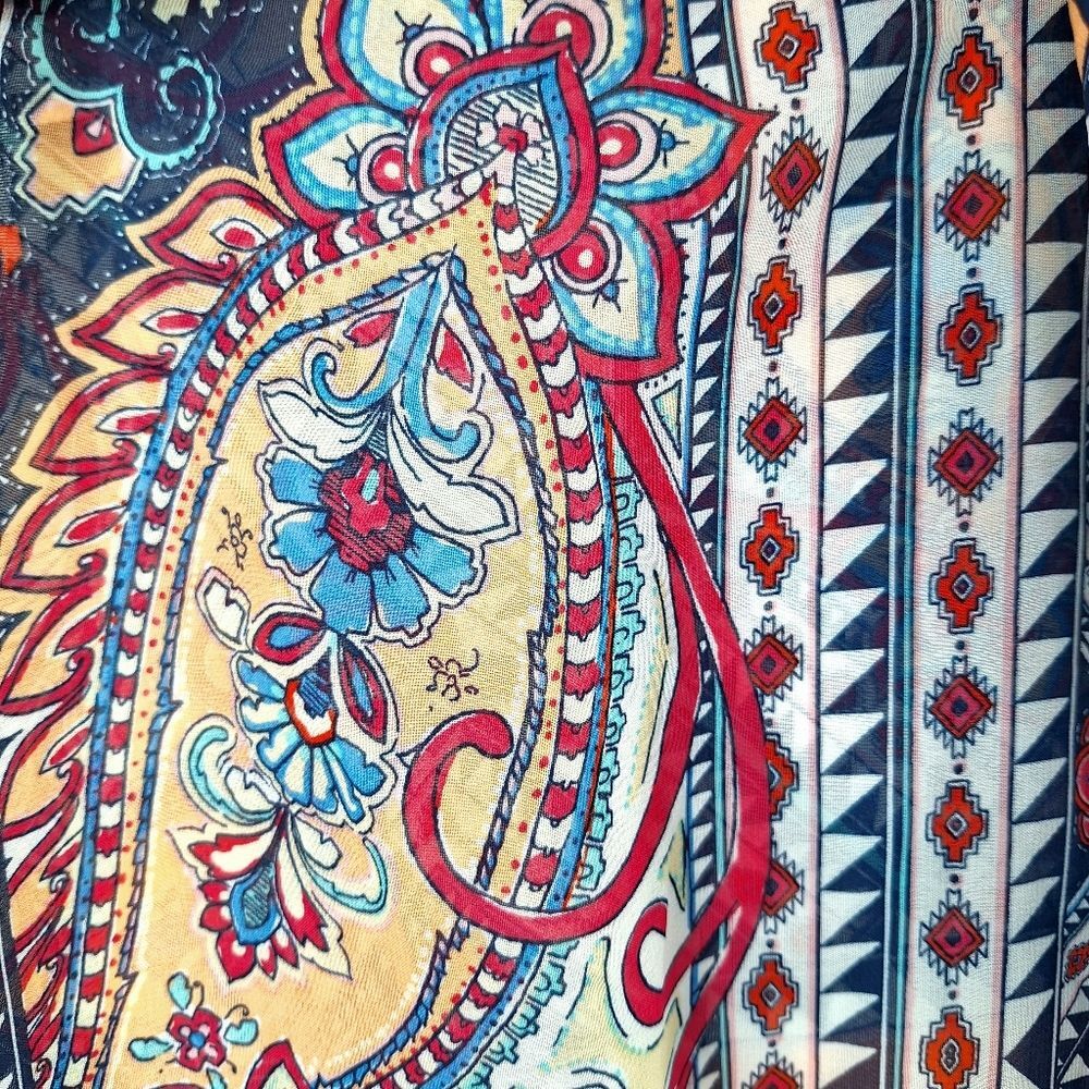 John Paul Richard Boho Bohemian Paisley Peasant Blouse Short Sleeves Sz M - Picture 8 of 11